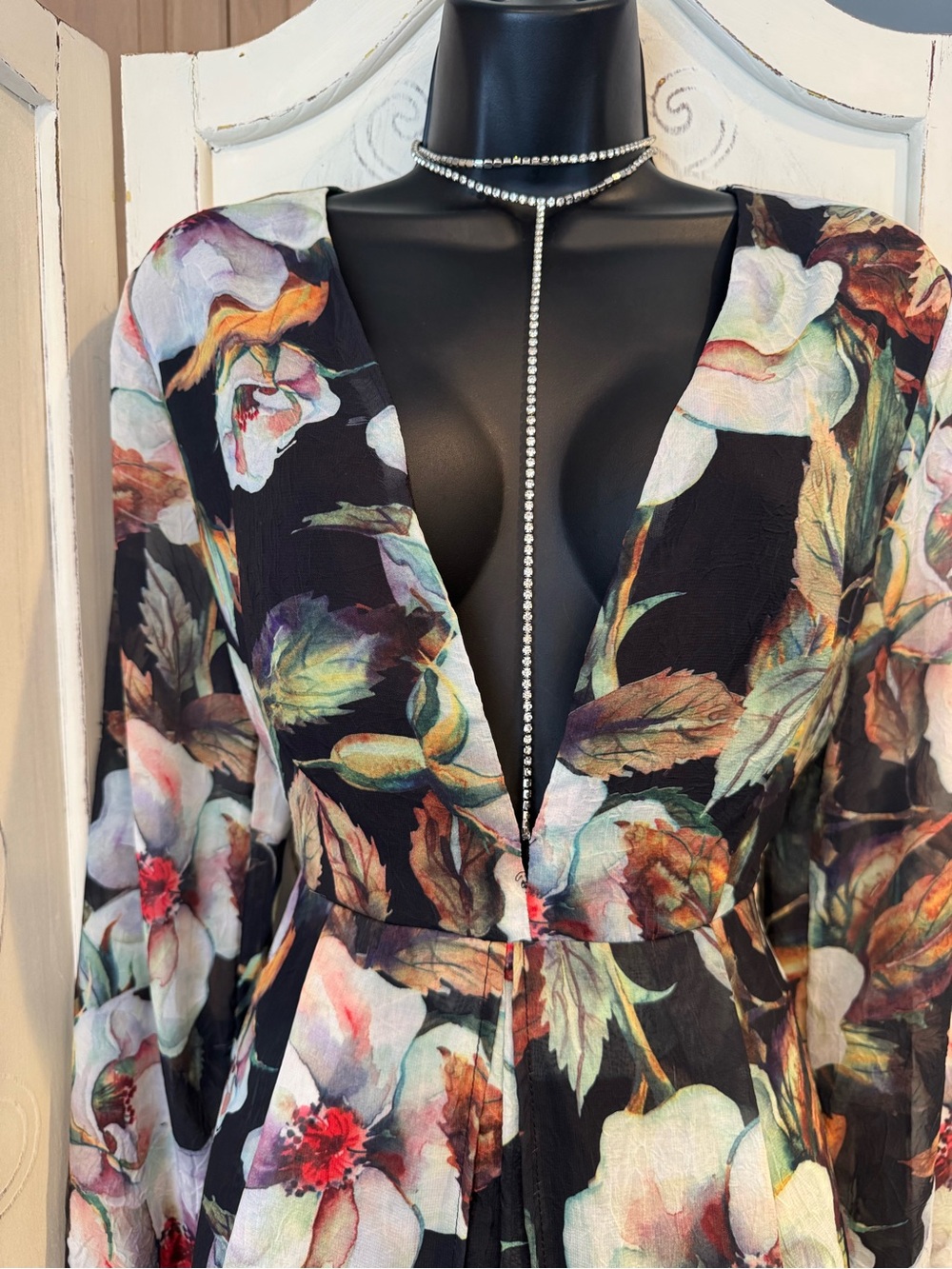 San Joy Floral Romper with sheer maxi skirt -